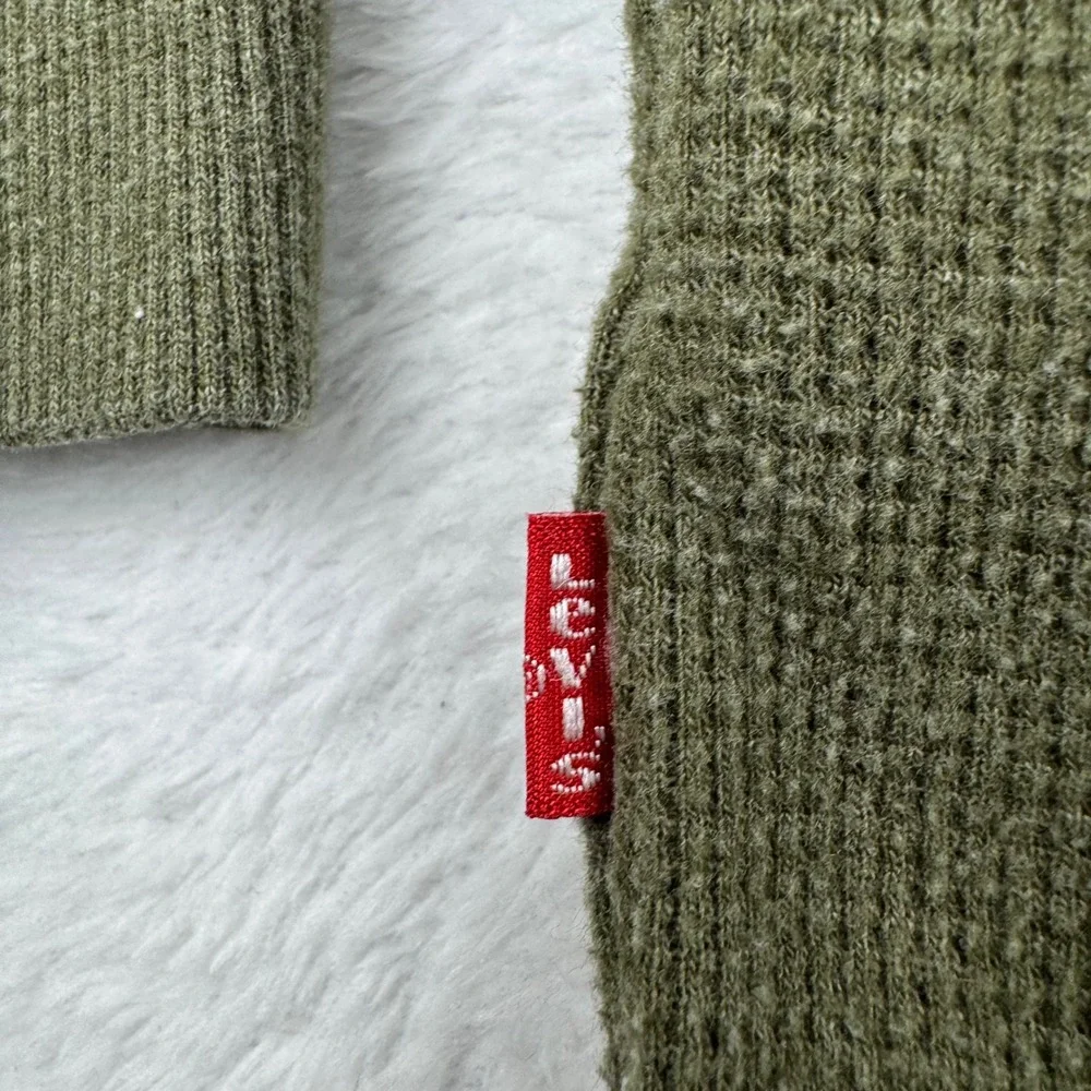 Levi's Henley Shirt Mens Large Olive Green Long Sleeve Waffle Knit Classic
